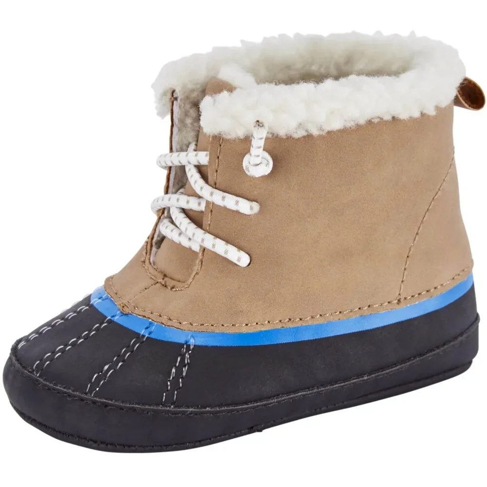CARTER'S Baby Faux Fur Warm Rain Winter Tan and Black Boots Size 3 - 6-9 Months